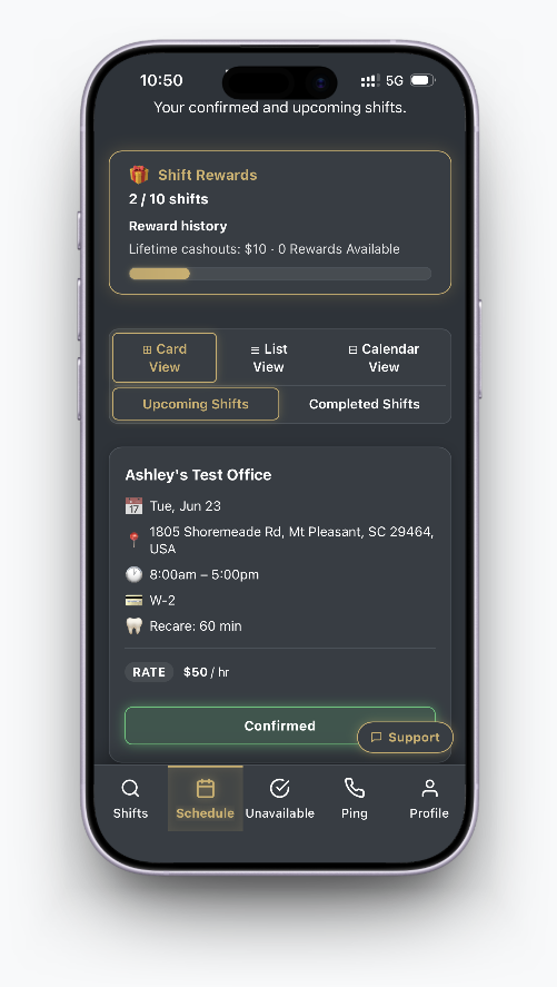 Oasis app shift listings for dental professionals